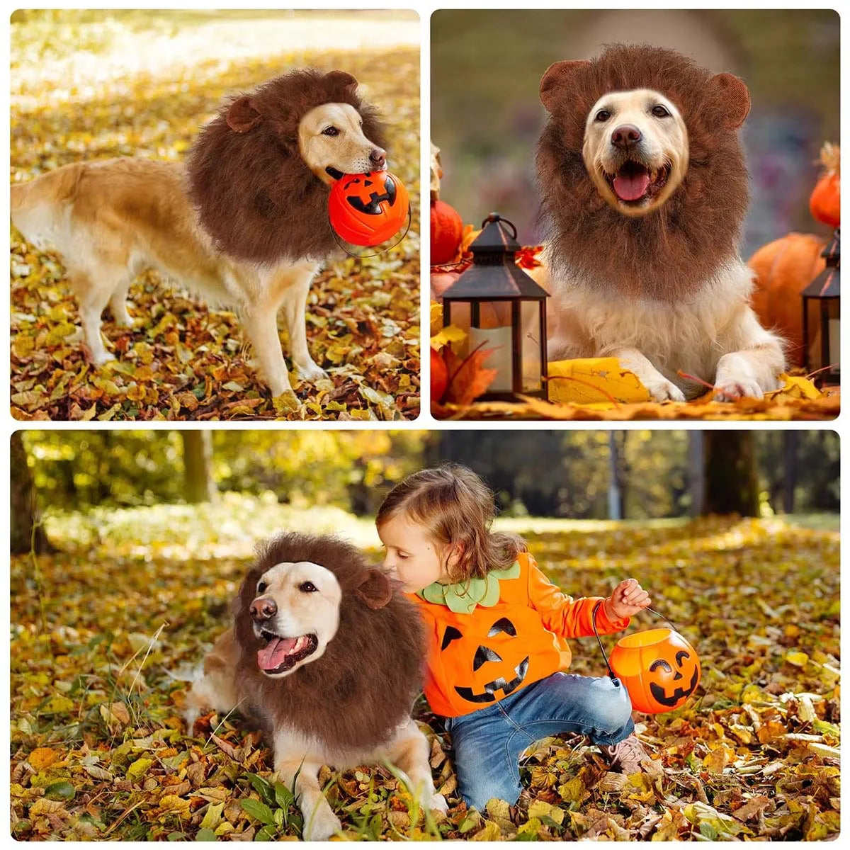 New Lion Mane Dog Costume Realistic Lion Wig Hat Cute Pet Dog Cosplay Clothes For Medium To Large Dogs With Ear Pet Accessories