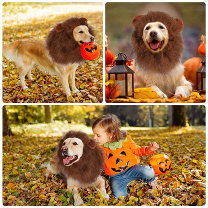 New Lion Mane Dog Costume Realistic Lion Wig Hat Cute Pet Dog Cosplay Clothes For Medium To Large Dogs With Ear Pet Accessories
