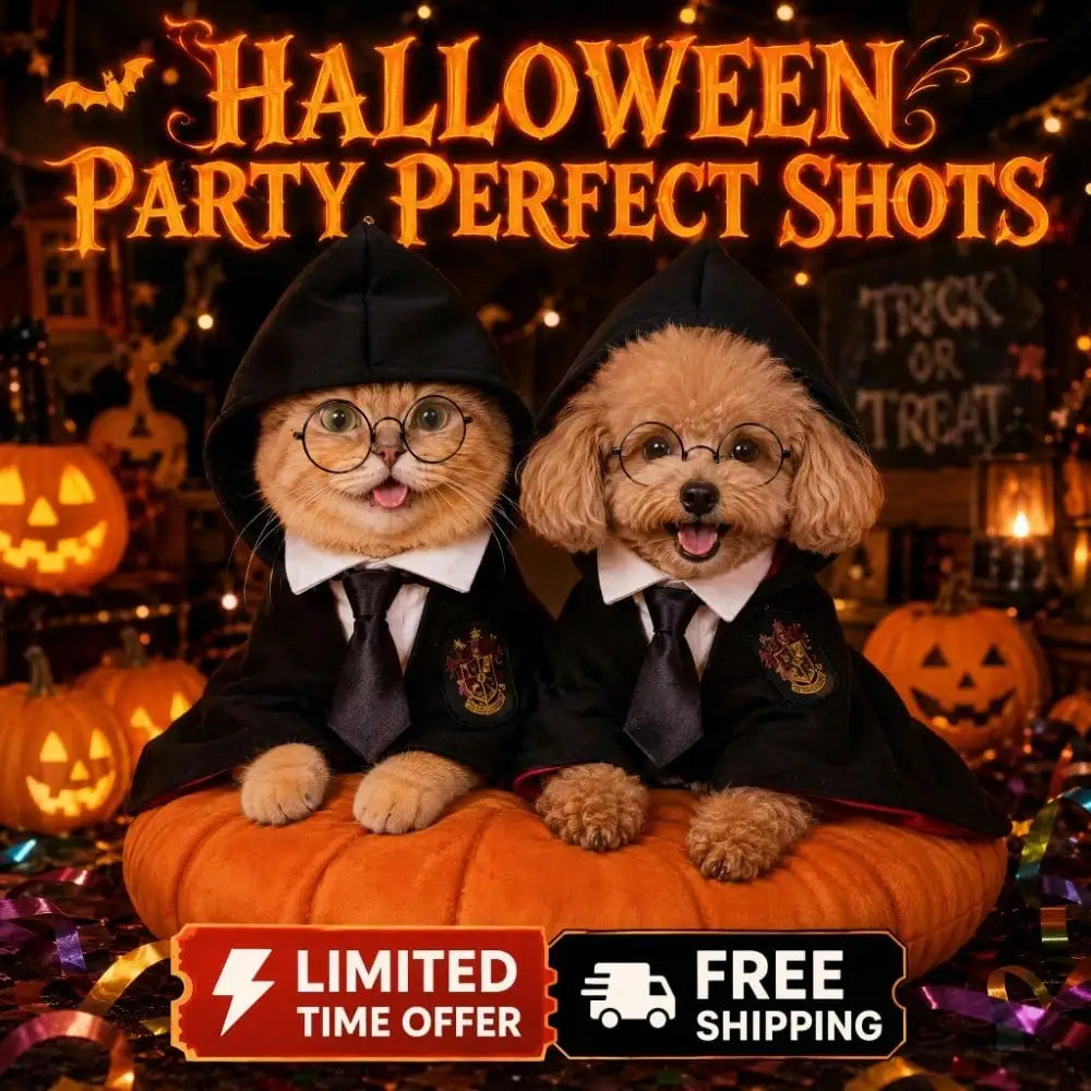 3pcs Spooky Dark Gothic Dog Cape – Horror Wizard Costume with Emblem Badge, Necktie, and Round Glasses Accessory