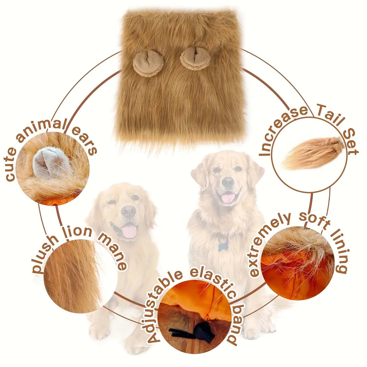 New Lion Mane Dog Costume Realistic Lion Wig Hat Cute Pet Dog Cosplay Clothes For Medium To Large Dogs With Ear Pet Accessories