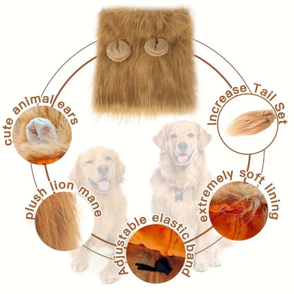 New Lion Mane Dog Costume Realistic Lion Wig Hat Cute Pet Dog Cosplay Clothes For Medium To Large Dogs With Ear Pet Accessories