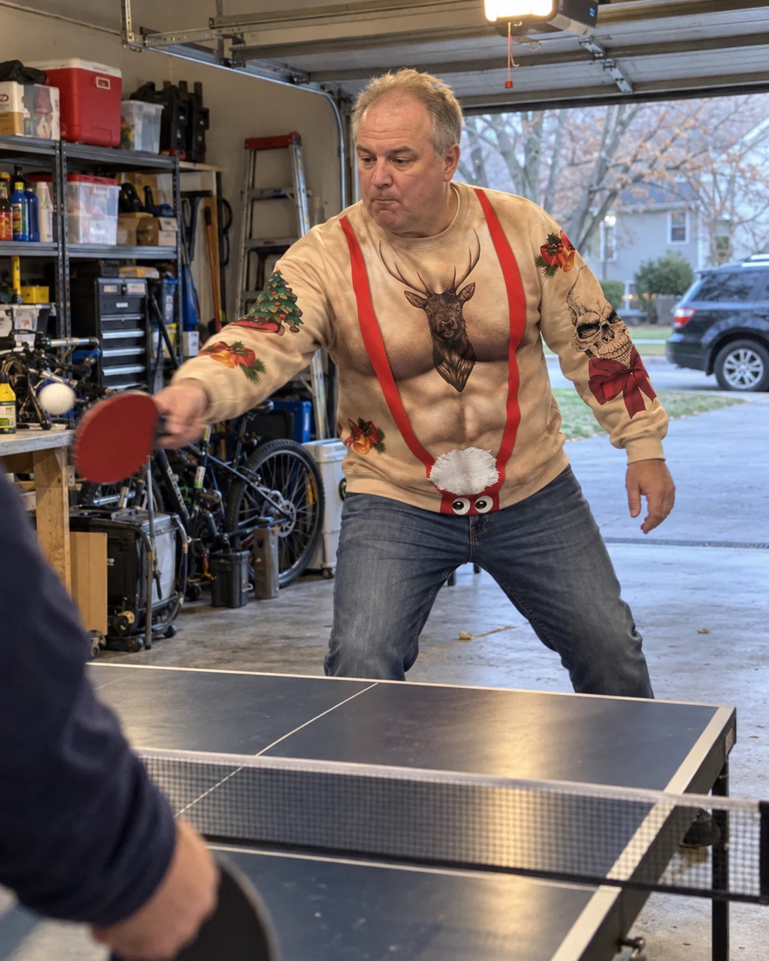 Christmas shirt worn at a casual festive gathering — AI-generated lifestyle image