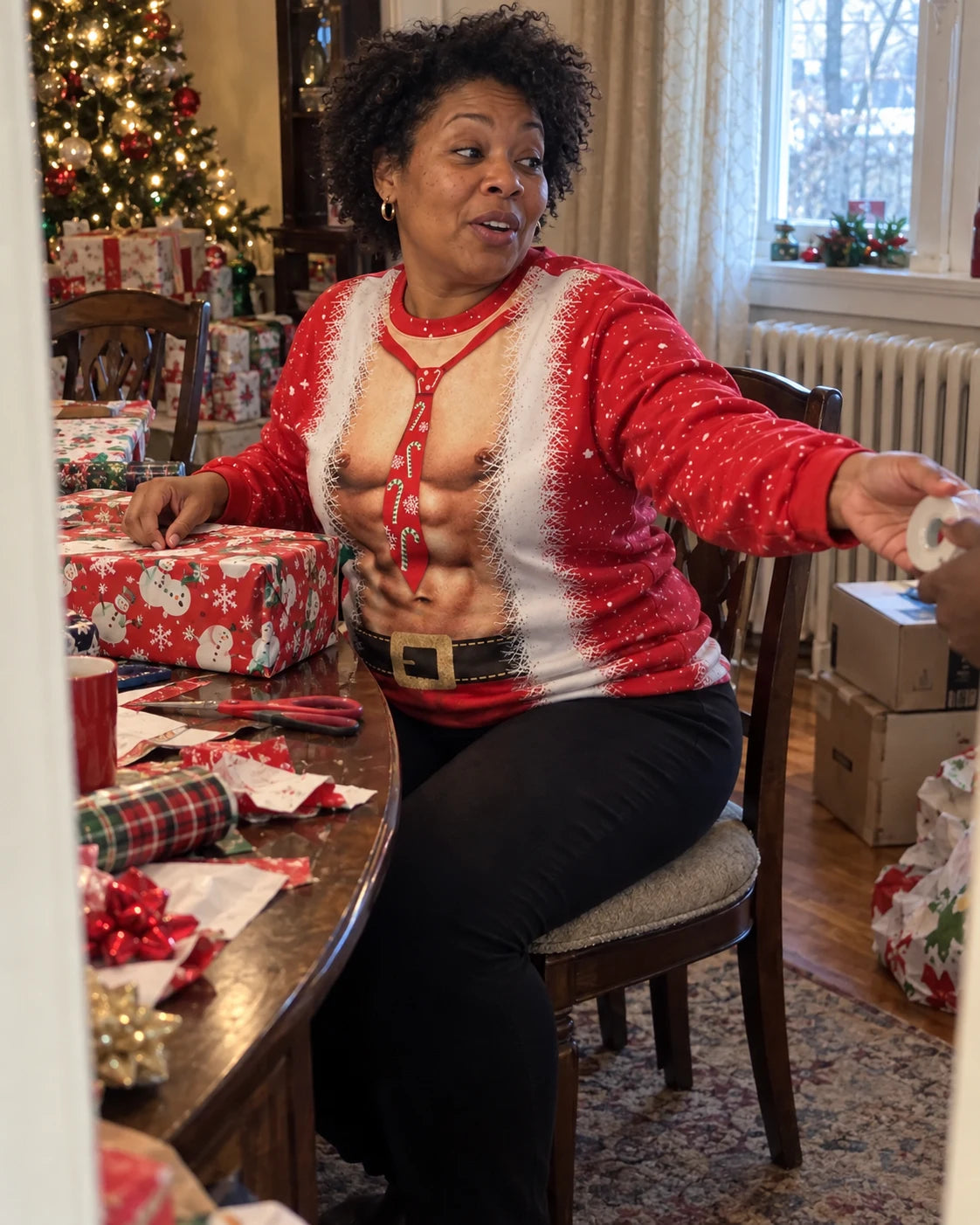 Christmas shirt worn at a casual festive gathering — AI-generated lifestyle image