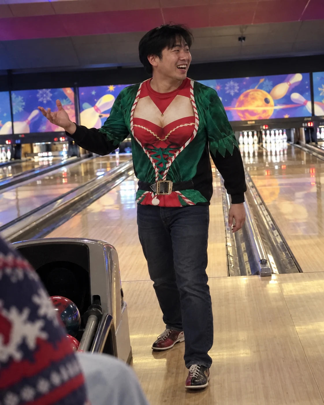 Christmas shirt worn at a casual festive gathering — AI-generated lifestyle image